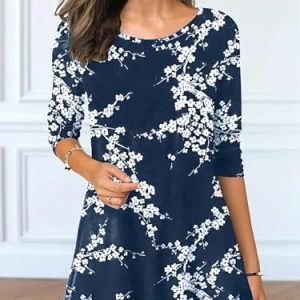 2025 Autumn Fashion Color Block Gradient Top for Women - Round Neck Long Sleeve Shirt Blue at   Women’s Clothing store