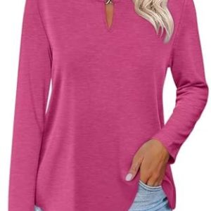   ORANDESIGNE Women's Long Sleeve Shirts Casual Fall Ladies Tunics Tops Hot Pink : Clothing, Shoes & Jewelry