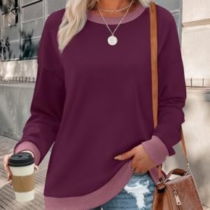   Womens Long Sleeve Shirts Casual Cute Sweatshirts Pullover Work Tops Elegant Dark Purple L : Clothing, Shoes & Jewelry