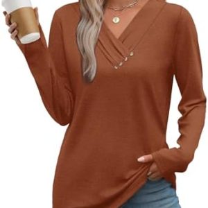   Tunic Tops for Women Loose Fit Dressy Long Sleeve Shirts for Women Business Casual Tops Womens Fall Fashion 2025 Halloween Blouses M Caramel : Clothing, Shoes & Jewelry