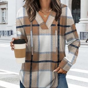   Women Hoodies Fall Fashion 2025 Lightweight Halloween Sweater Tops Long Sleeve Shirts Brown Plaid XL : Clothing, Shoes & Jewelry