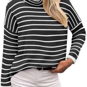   Women's 2024 Fall Winter Turtleneck Sweater Knit Color Block Pullover Sweater Long Sleeve Lightweight Top : Clothing, Shoes & Jewelry